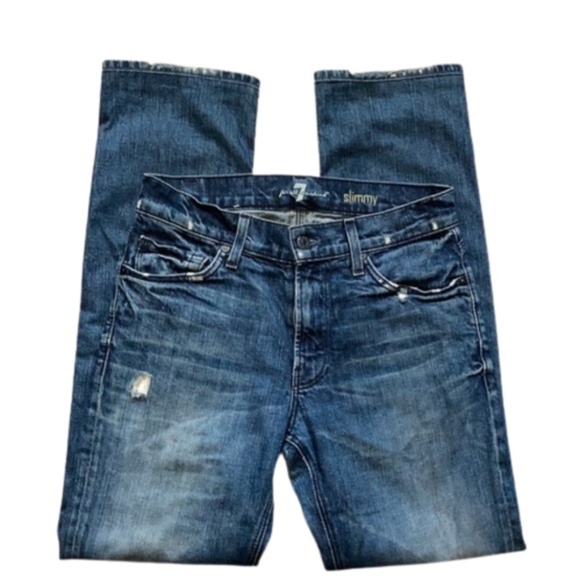7 for all mankind slimmy jeans blue distressed denim women's jeans - Picture 1 of 6